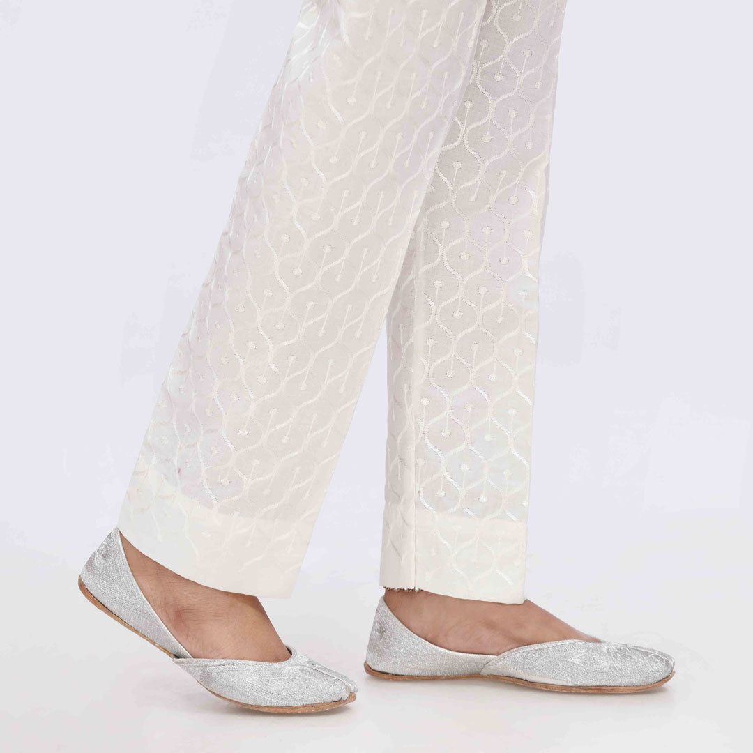 Cream Embroidered Cambric Slim Fit Trouser PS3565