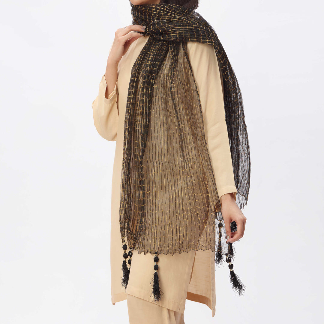 Black Zari Check Stole PS3762