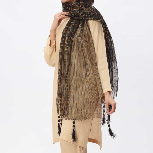 Black Zari Checkered Stole PS3762