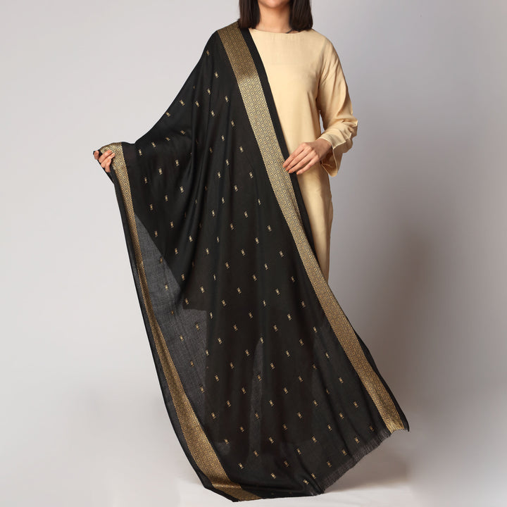 Black Zari Border Stole PS3766