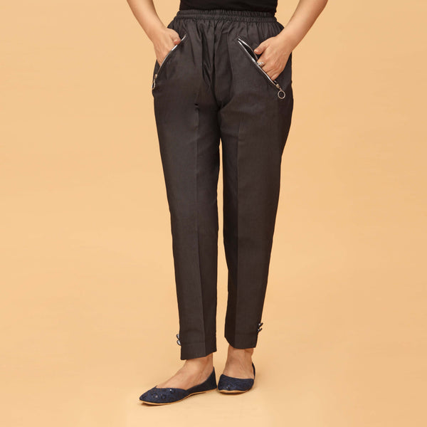 Black Straight Fit Cambric Embellished Trouser PS4560