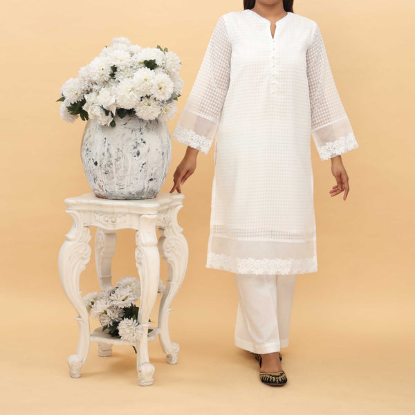 1PC- Embellished Organza Cotton Shirt PS5038