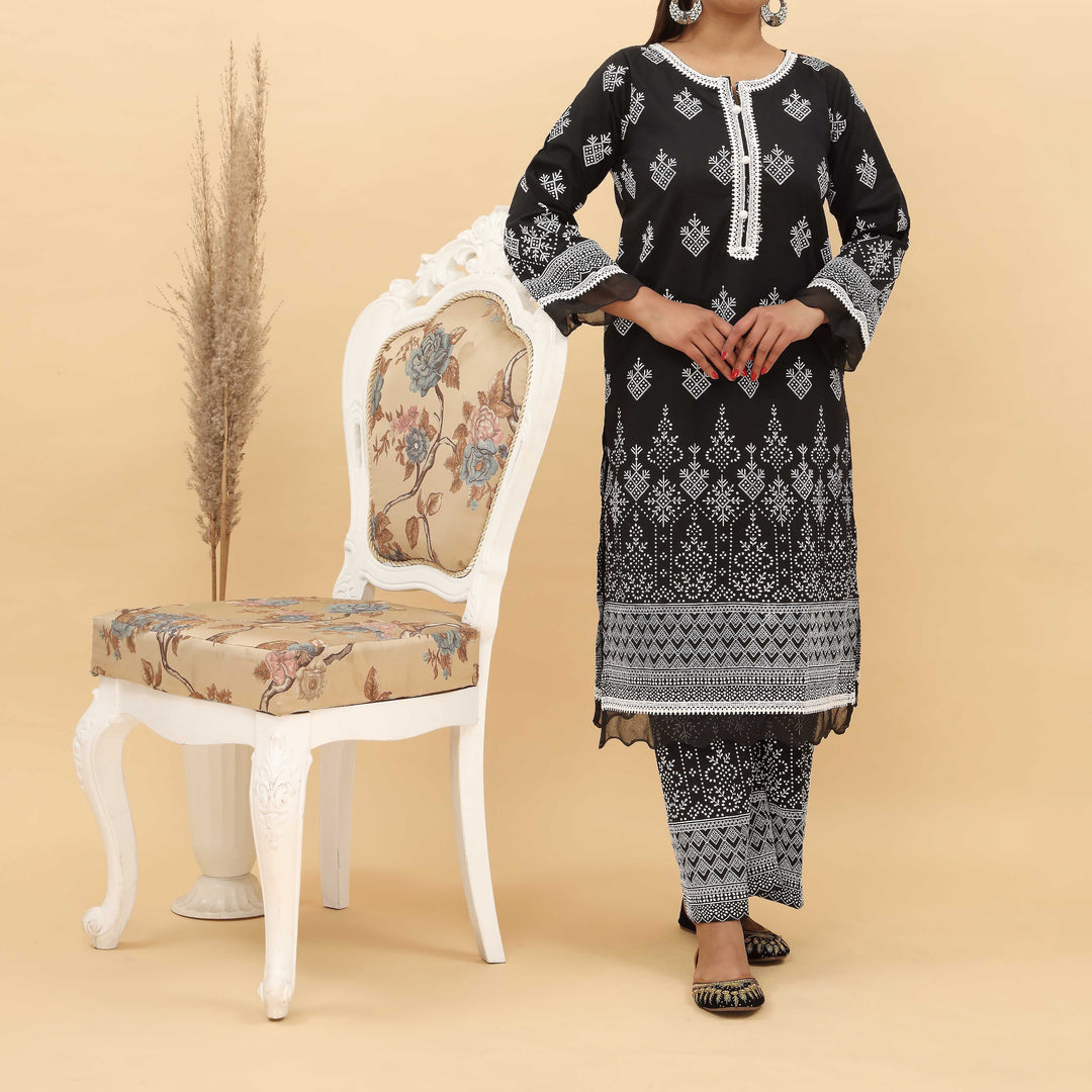 2PC- Puff Printed Cotton Cambric Suit PS5101