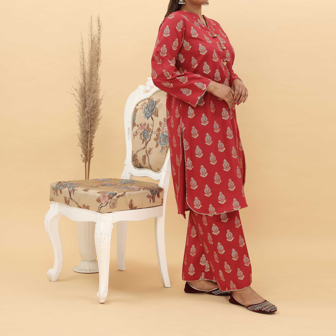 2PC- Gold Printed Cotton Cambric Suit PS5113