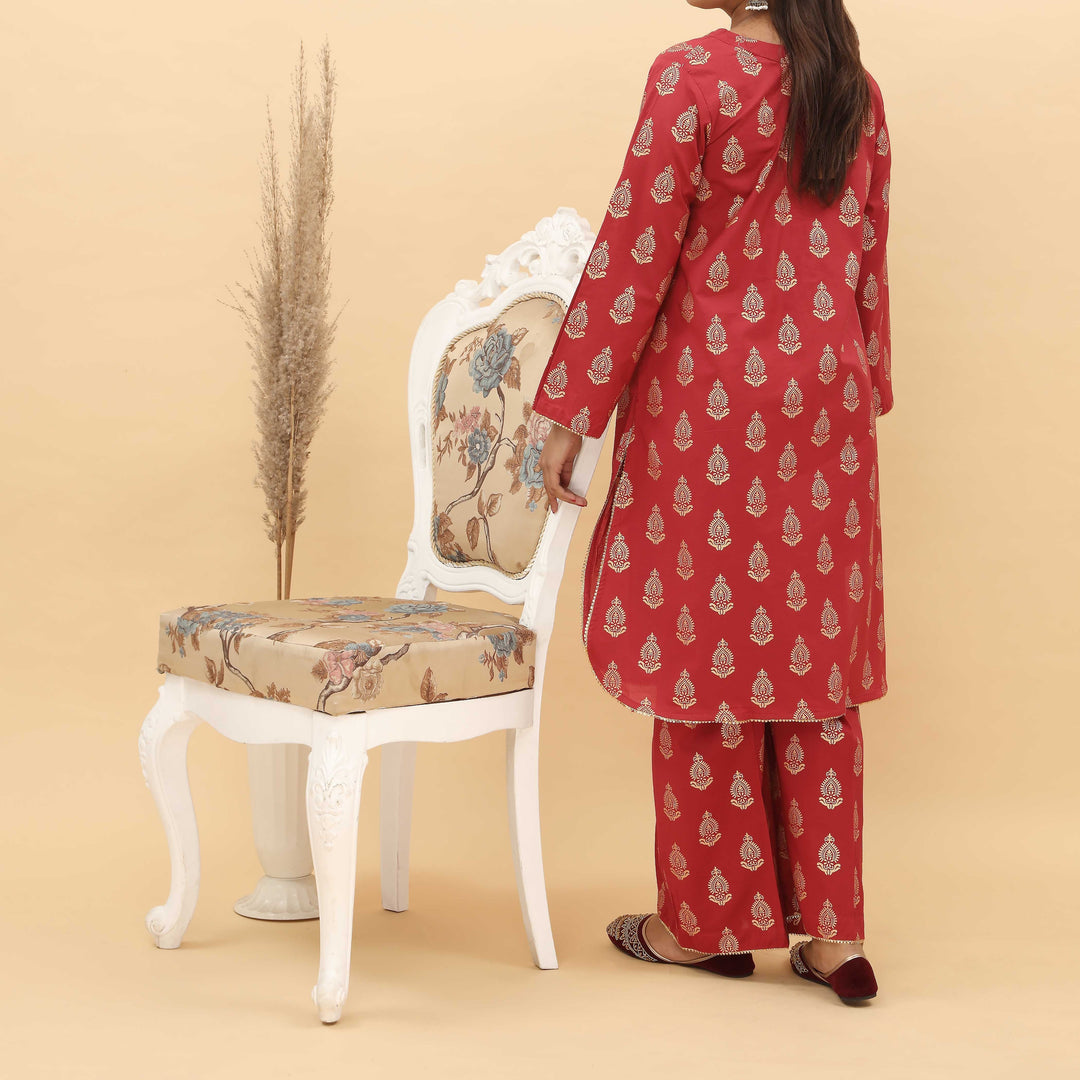 2PC- Gold Printed Cotton Cambric Suit PS5113
