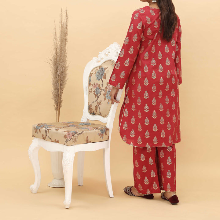 2PC- Gold Printed Cotton Cambric Suit PS5113