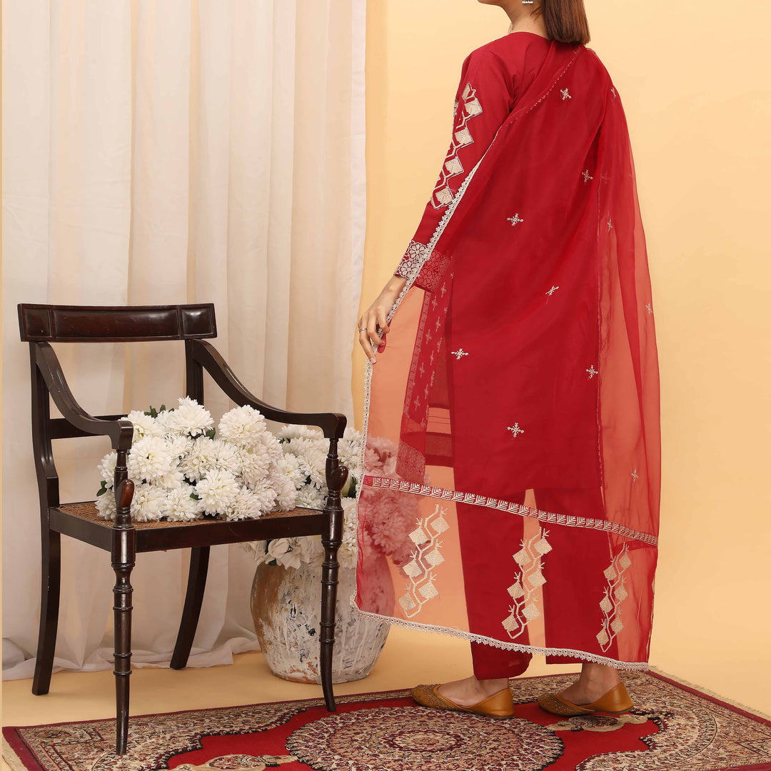 3PC- Embroidered Cambric Suit PS5138