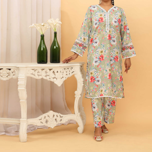 2PC- Digital Printed Intermix Cambric Embroiderd Suit PS5184