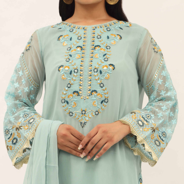 3PC- Embroiderd Crinkle Chiffon Suit PS5193