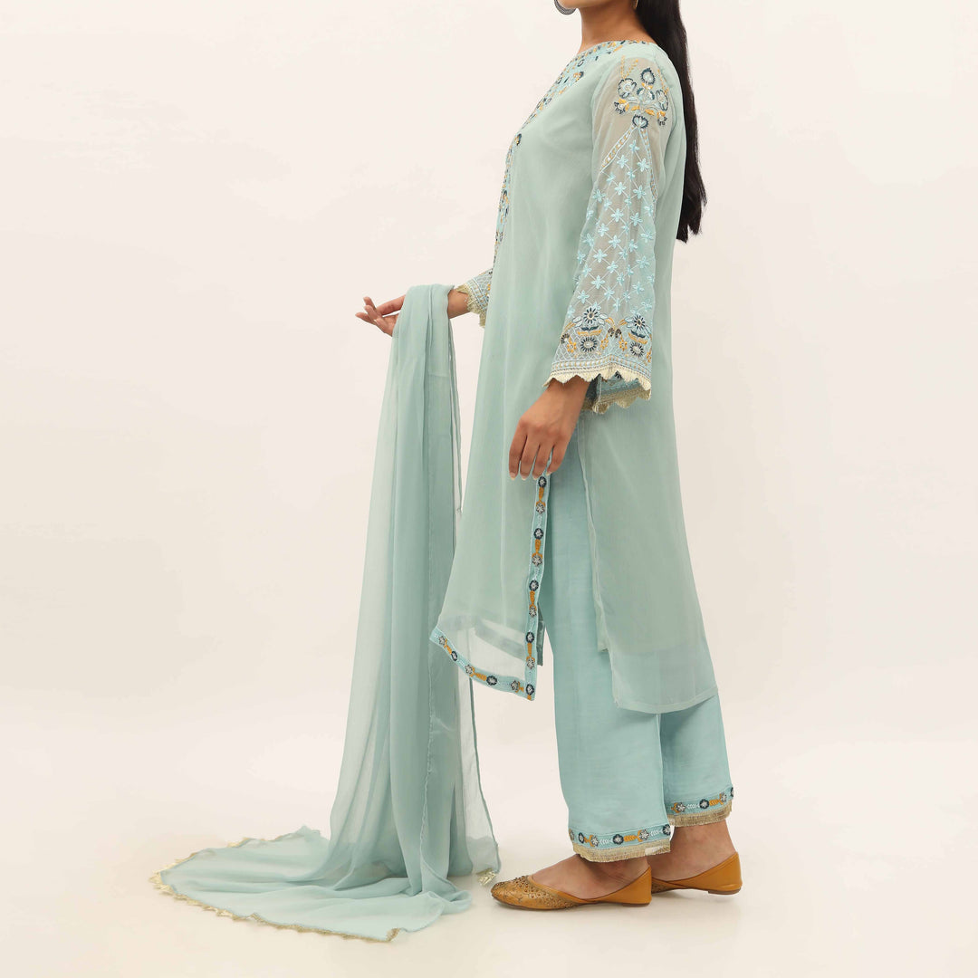 3PC- Embroiderd Crinkle Chiffon Suit PS5193