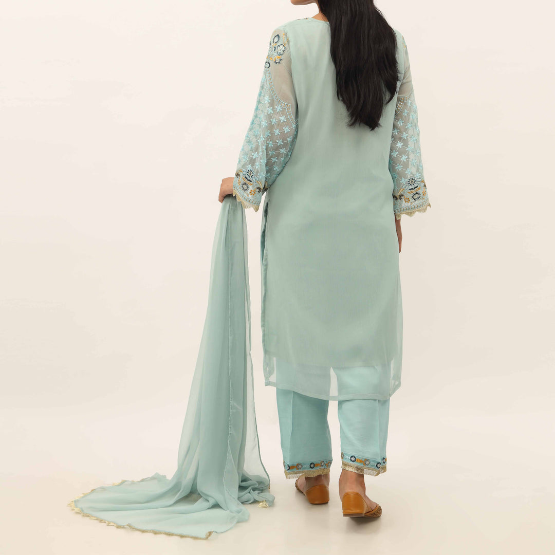 3PC- Embroiderd Crinkle Chiffon Suit PS5193