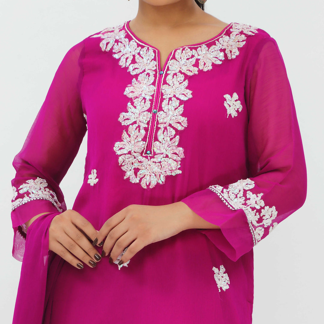 3PC- Embroiderd Crinkle Chiffon Suit PS5200