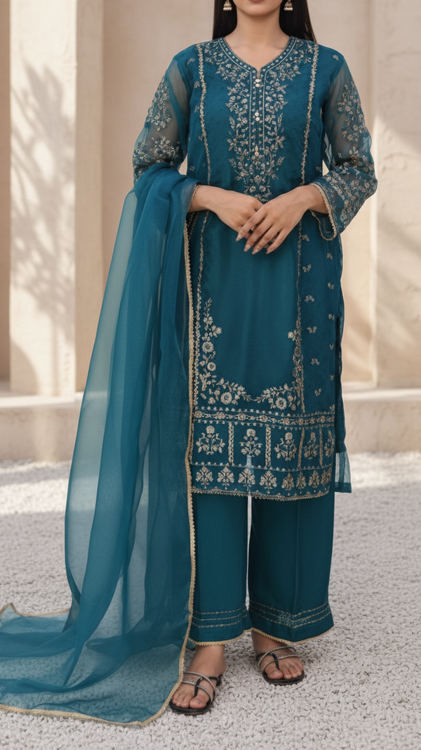 3PC- Dyed Organza Suit PS5226