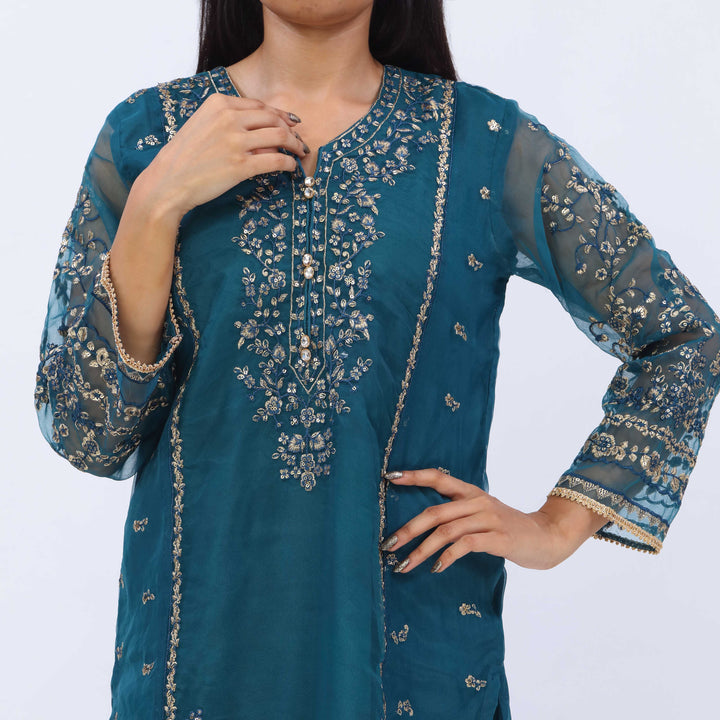 3PC- Dyed Organza Suit PS5226