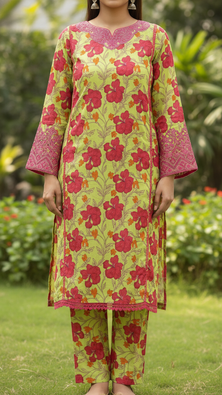 2PC- Digital Printed Cambric Suit PS5253