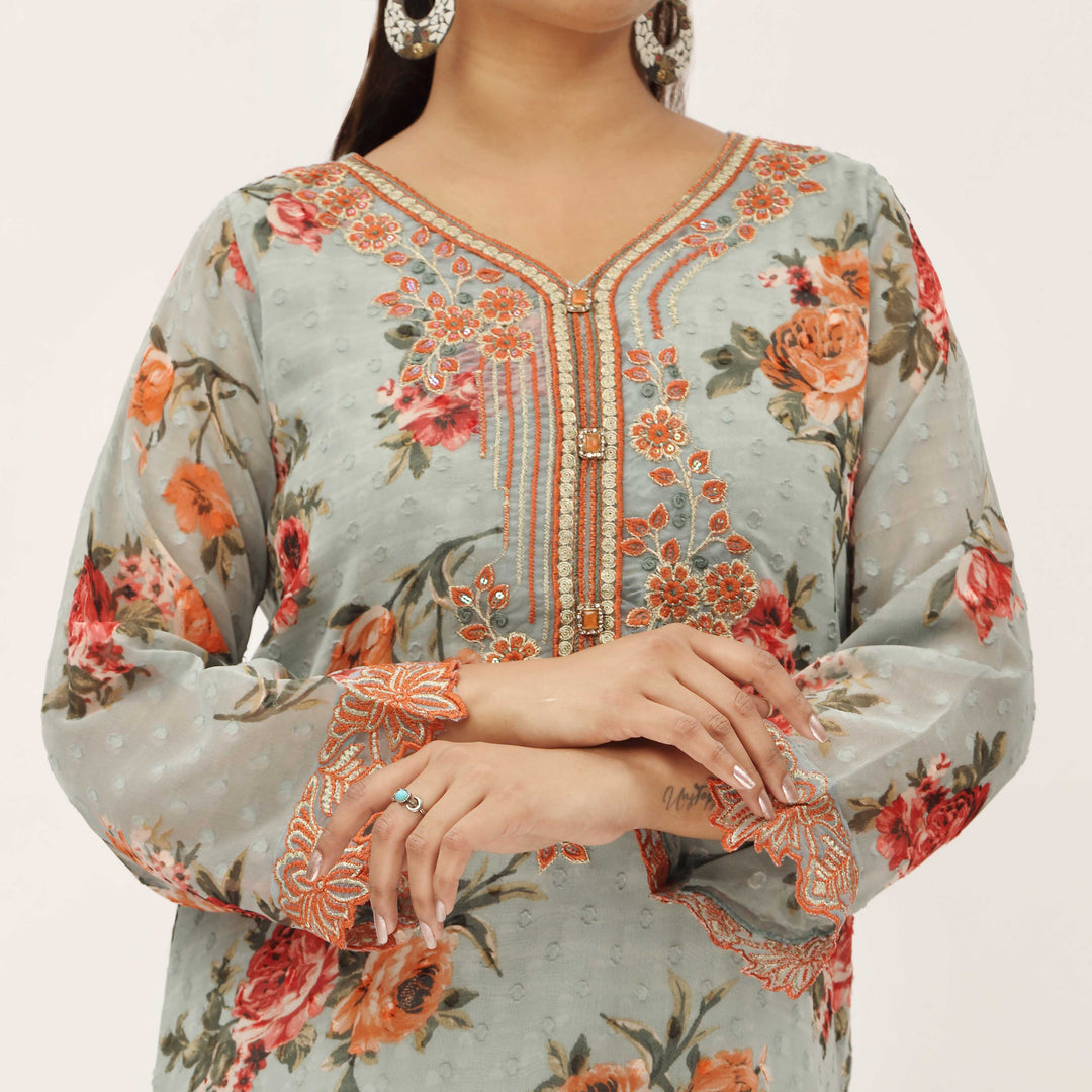 2PC- Digital Printed Georget Chiffon Suit PS5301