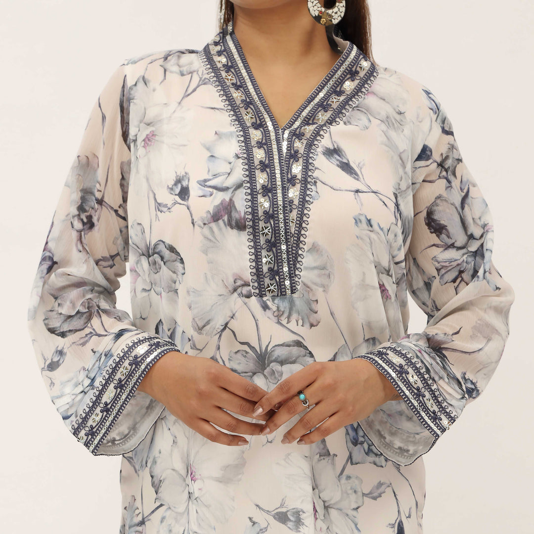 1PC- Digital Printed Crinckle Chiffon Shirt PS5307