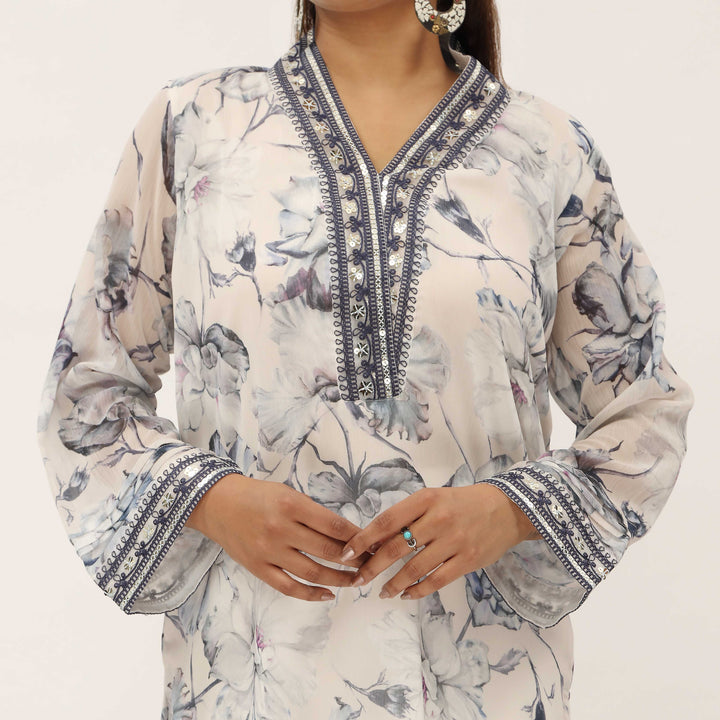 1PC- Digital Printed Crinckle Chiffon Shirt PS5307