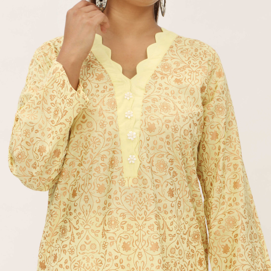 2PC- Gold Printed Raw Silk Suit PS5346