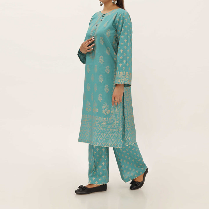2PC- Gold Printed Cotton Cambric Suit PS5356