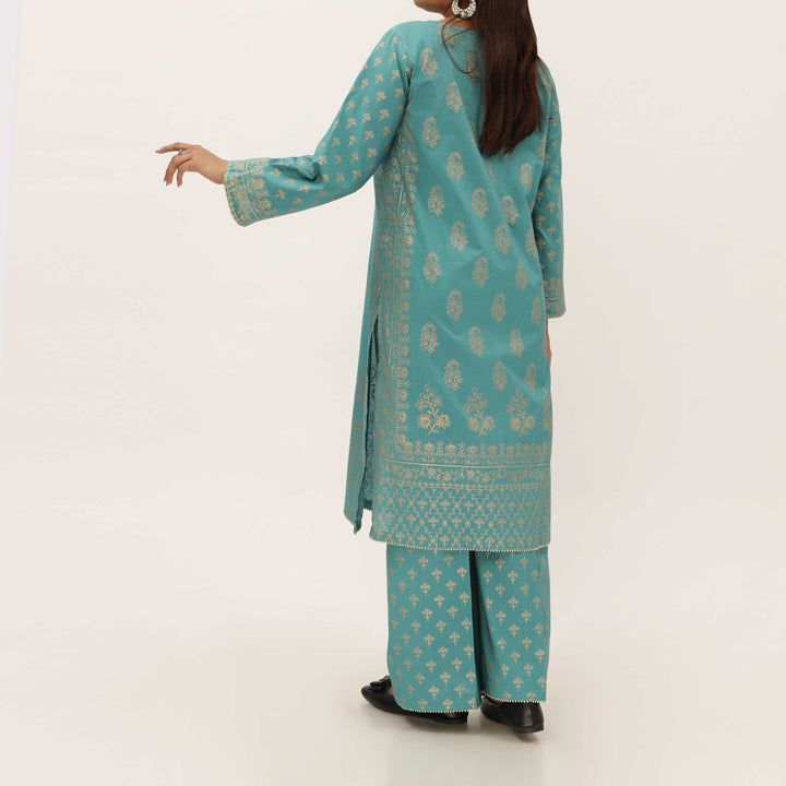 2PC- Gold Printed Cotton Cambric Suit PS5356