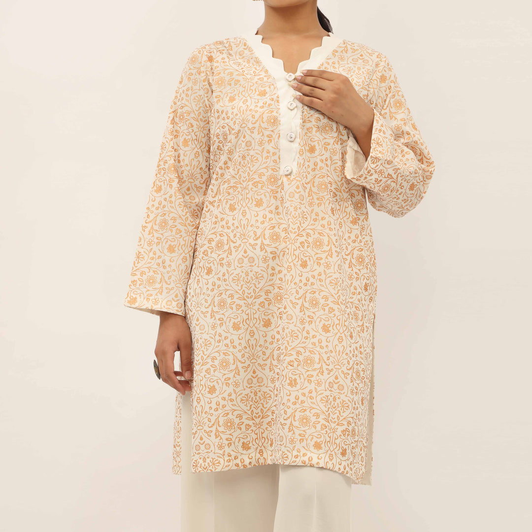 2PC- Gold Printed Raw Silk Suit PS5358