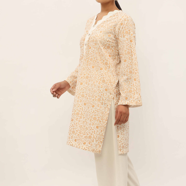 2PC- Gold Printed Raw Silk Suit PS5358