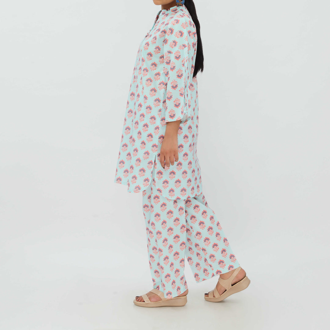 2PC- Digital Printed Cotton Cambric Co-ord Set PS5366