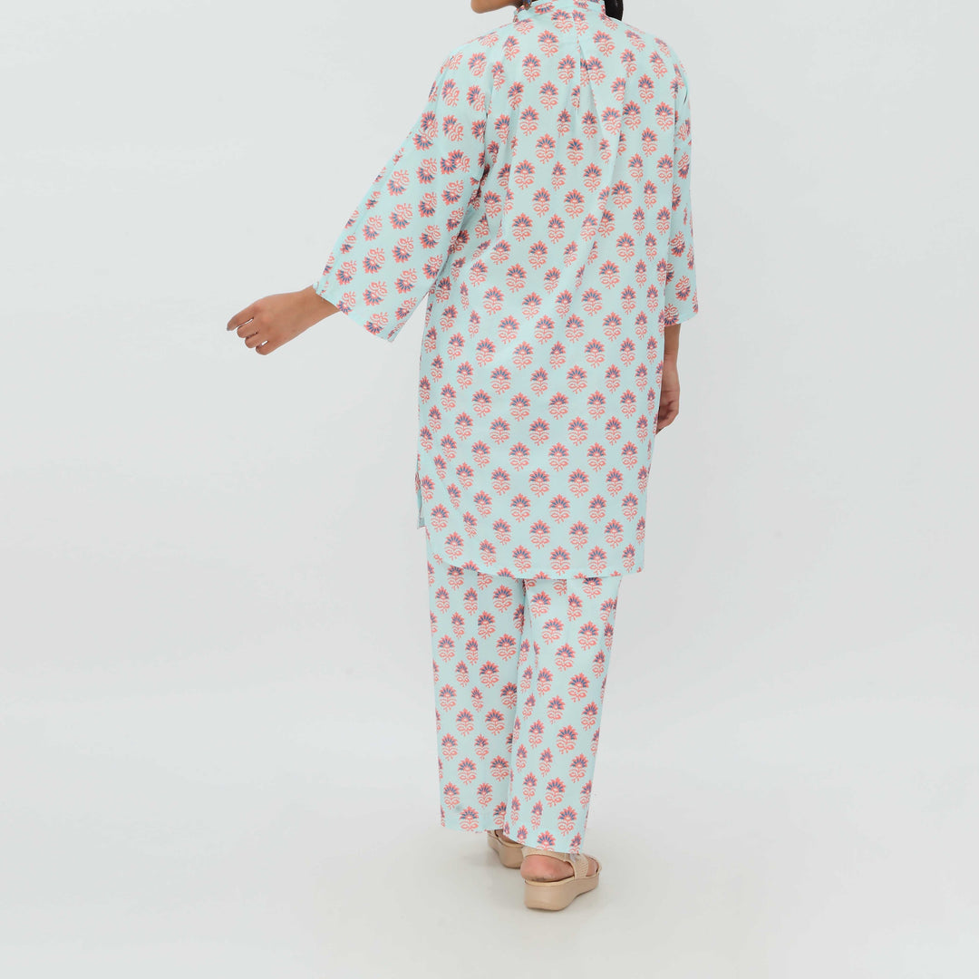 2PC- Digital Printed Cotton Cambric Co-ord Set PS5366
