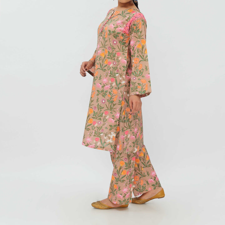 2PC- Digital Printed Cotton Cambric Co-ord Set PS5376