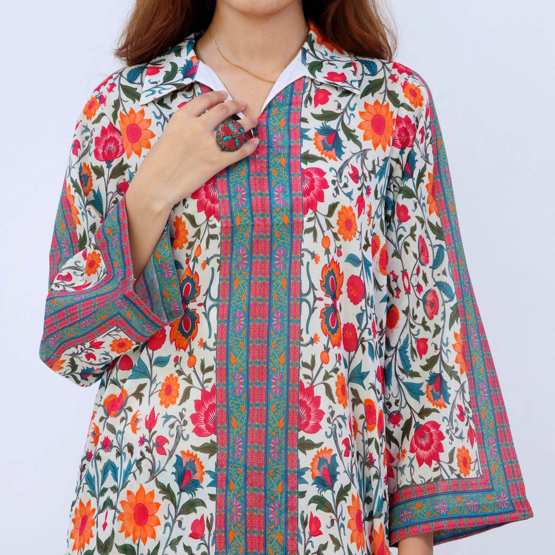 2PC- Digital Printed Cotton Cambric Co-Ord Set PS5452