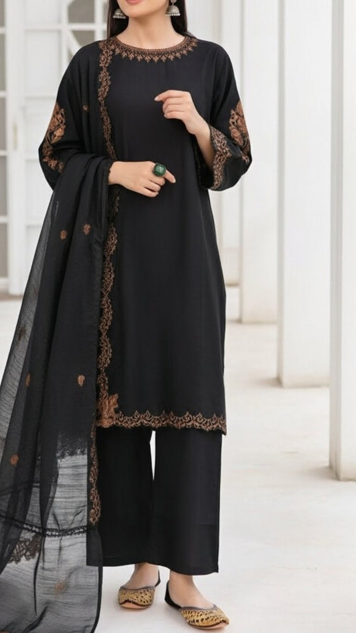 3PC - Embroiderd Cotton Cambric Suit PS5502