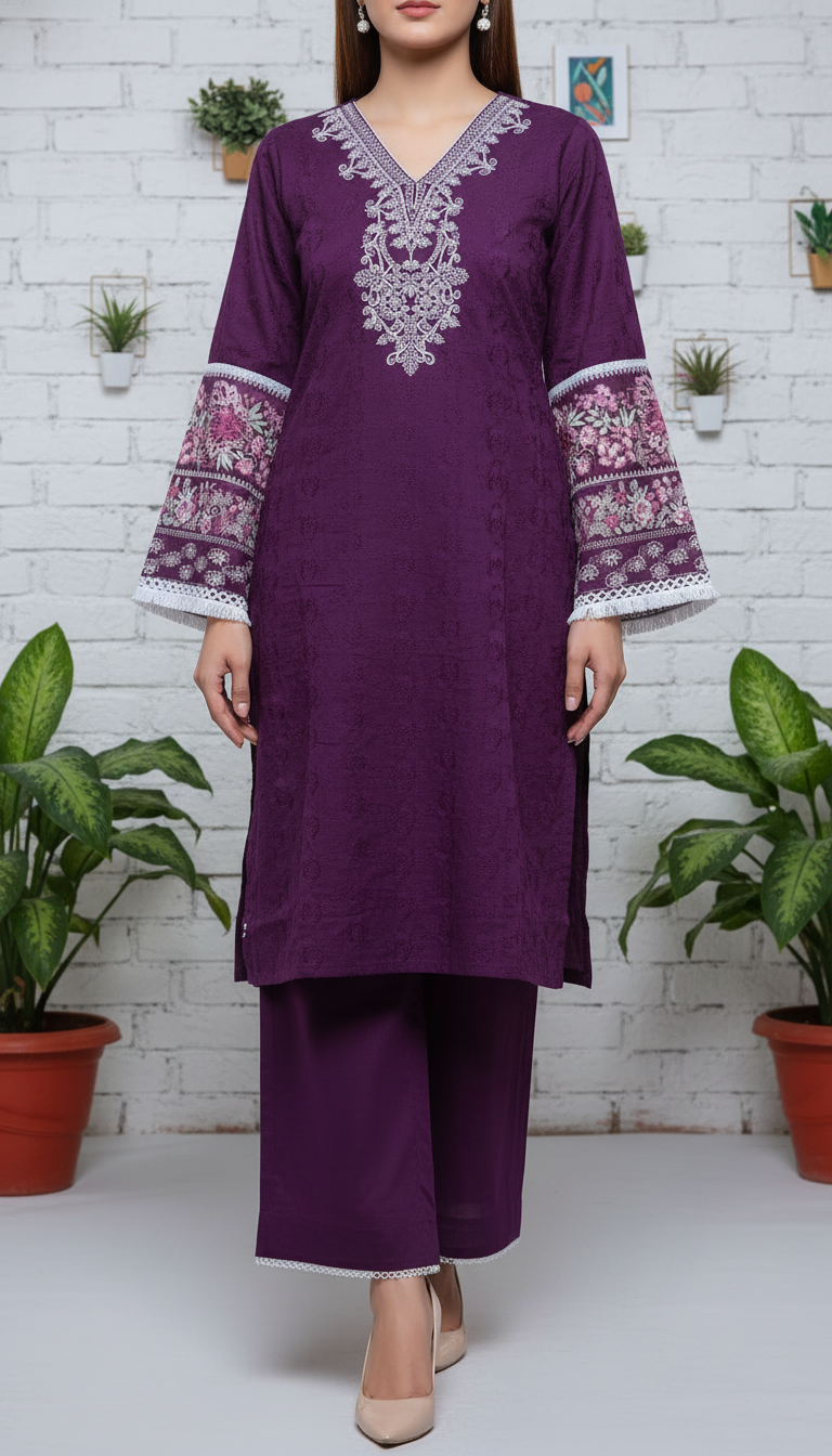 2 PC Embellished Chikan kari Suit PS6121