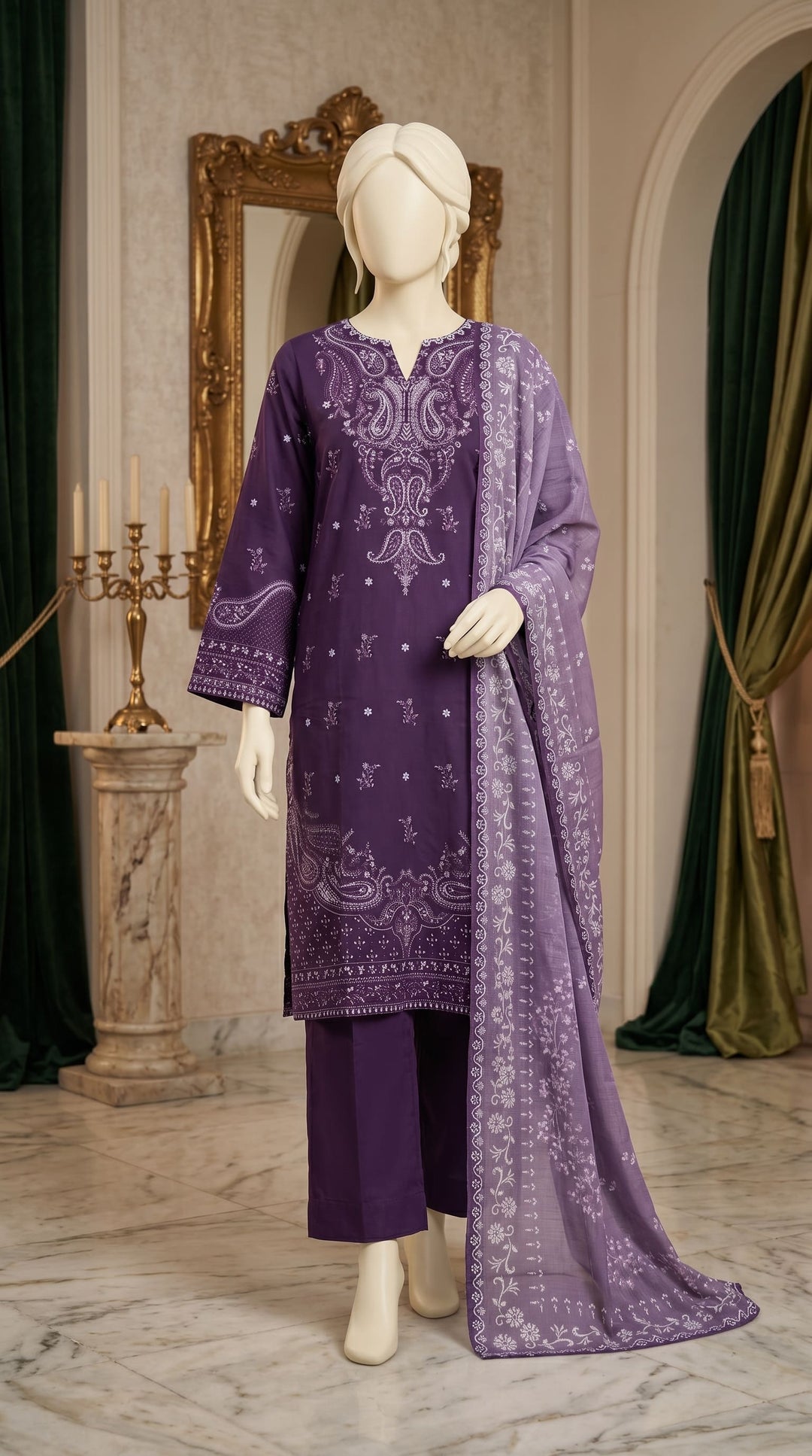 3 PC Embellished Cambric Suit PS613766
