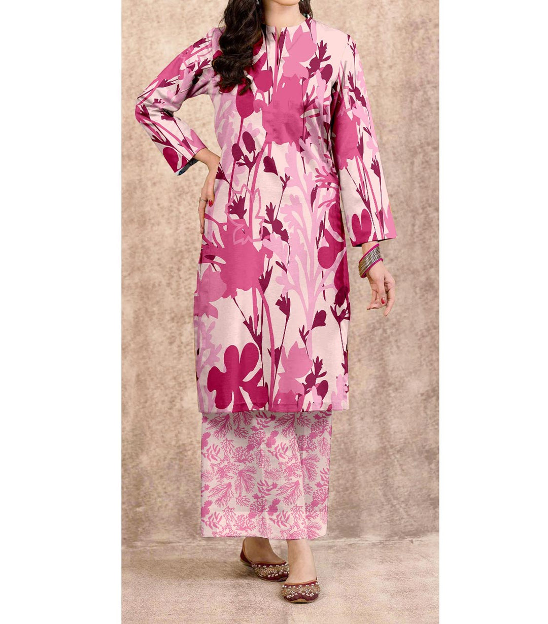 2PC-Digital Printed Cambric Suit PS9447