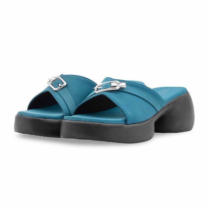 Teal Blue Formal Slipper For Women PU0666