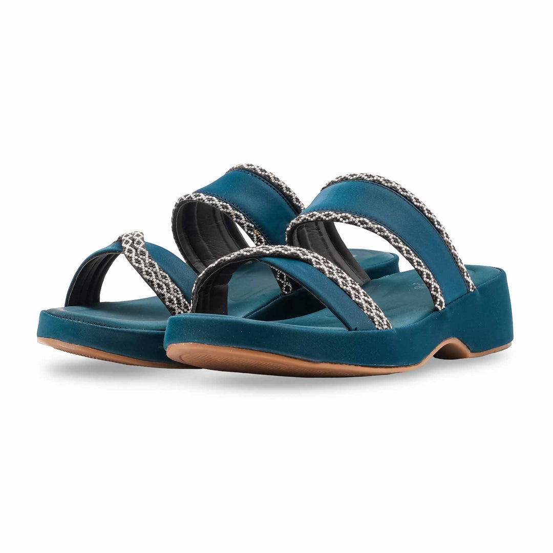 Teal Blue Formal Slipper For Ladies PU0766