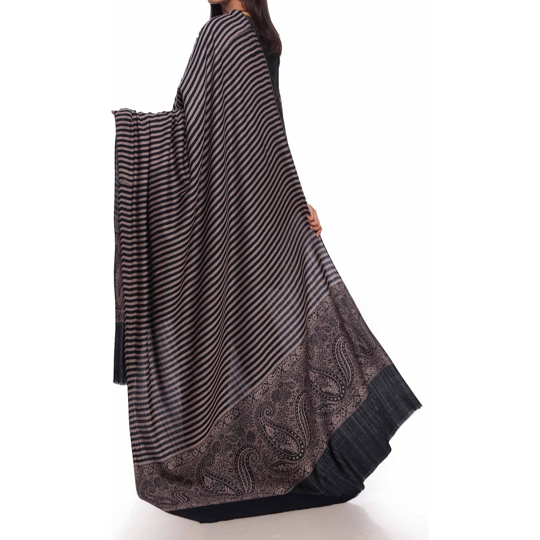 Black Striped & Border Shawl PW2710