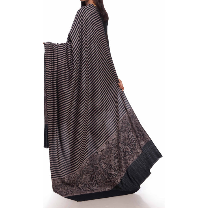 Black Striped & Border Shawl PW2710