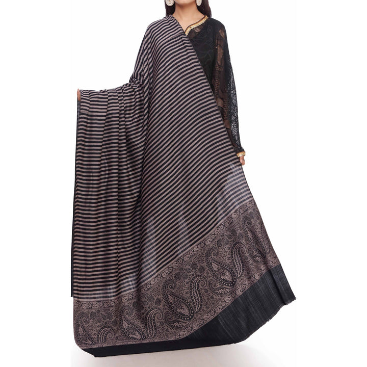 Black Striped & Border Shawl PW2710