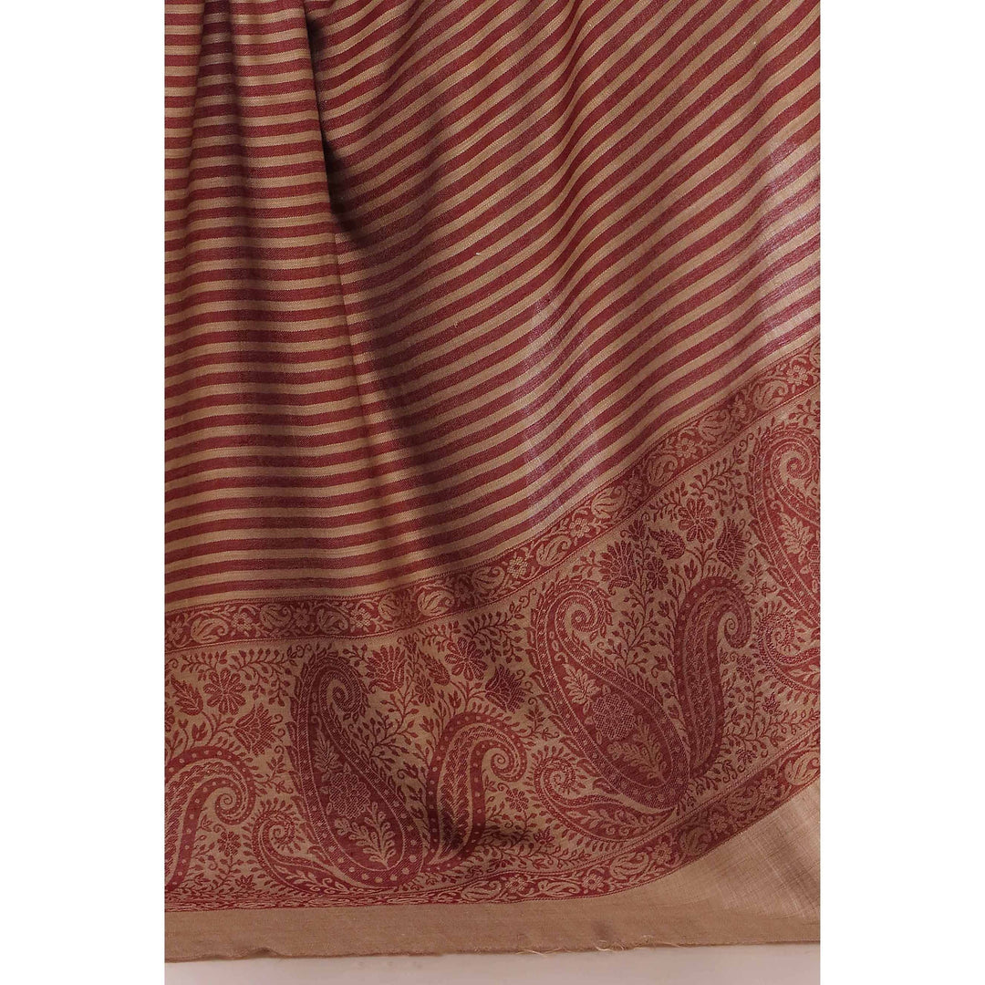 Maroon Striped & Border Shawl PW2710