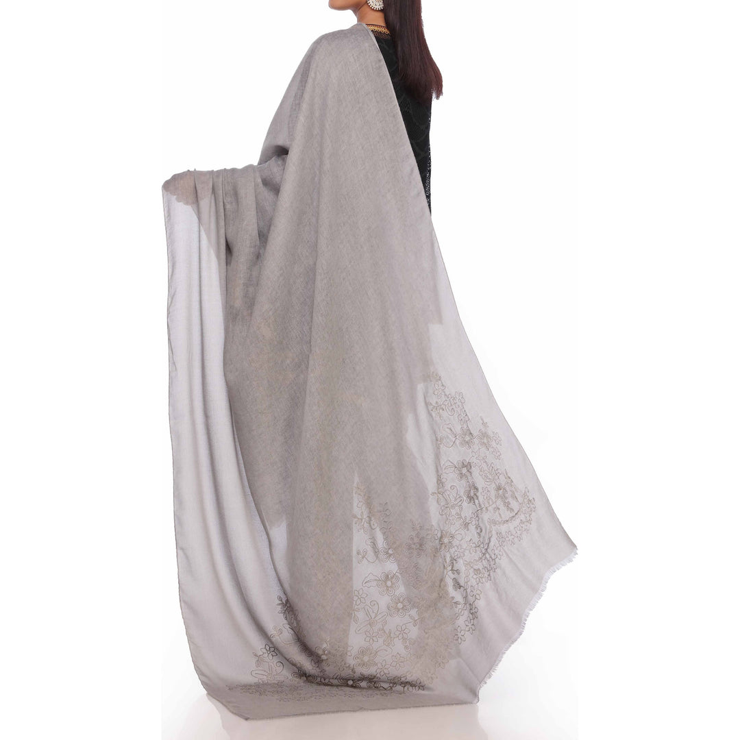 Grey Aari Embroidered Shawl PW2736