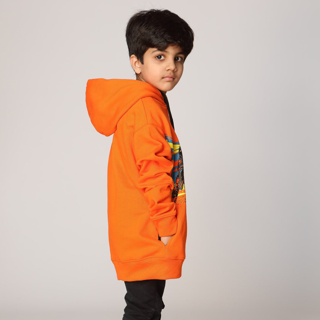Boys Orange Fleece Puller Hoodie PW2861