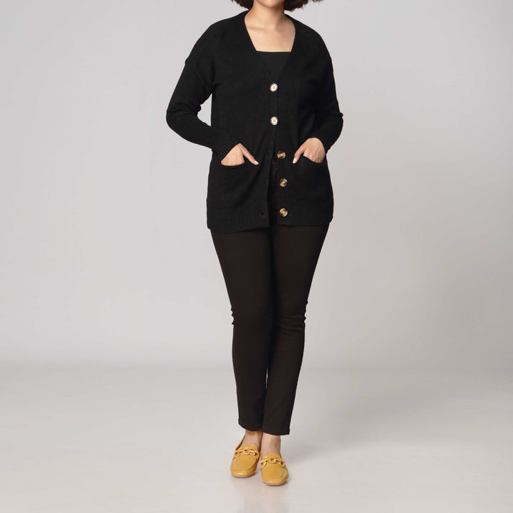 Black Mid Length Cardigan PW2903