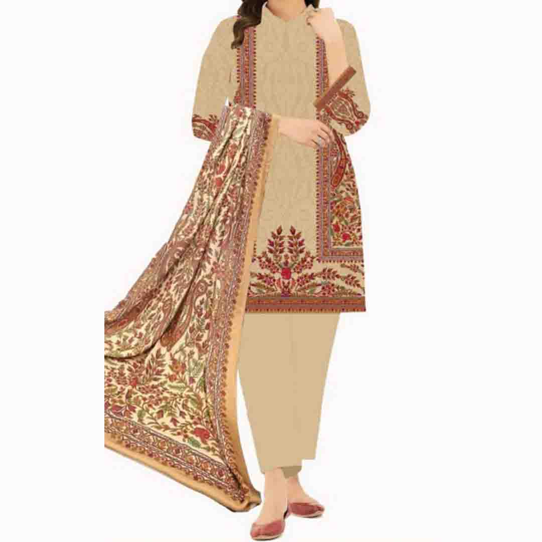 2PC- UnStitched Digital Printed Khaddar Shirt & Acrylic Shawl PW3417