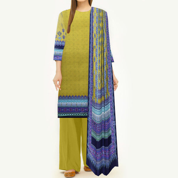 3PC- Unstitched Digital Printed Linen Suit PW3483