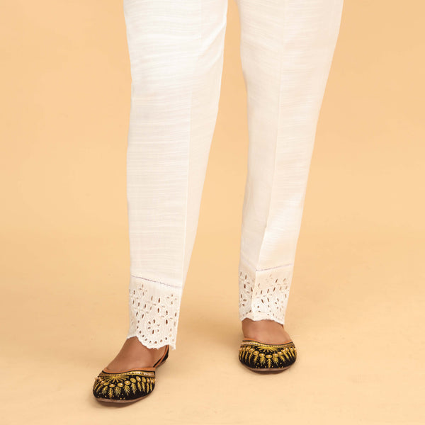 White Straight Fit Plain Trouser PW4514