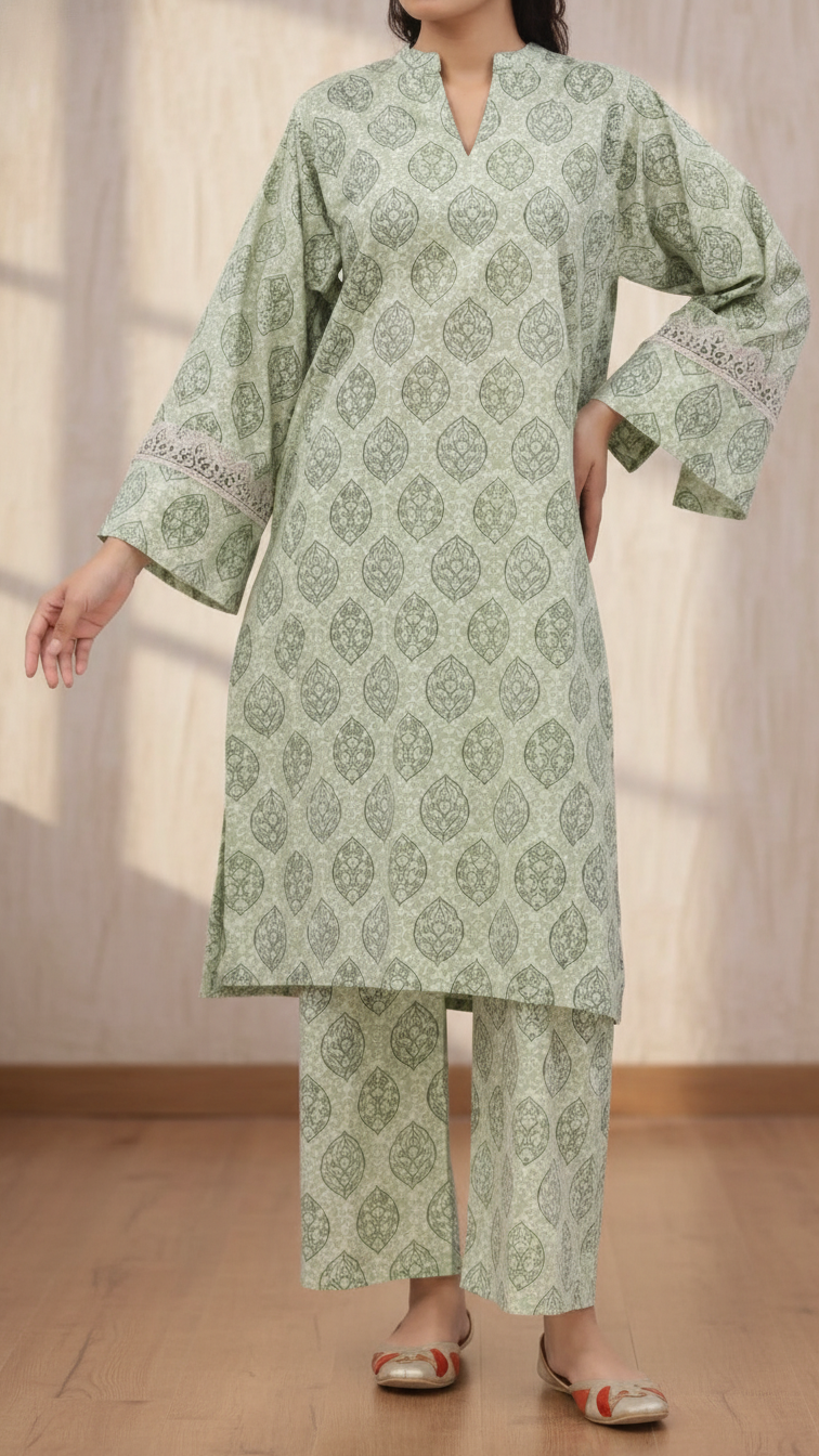 2PC Digital Printed Cotton Cambric Co-Ord Set PW5032