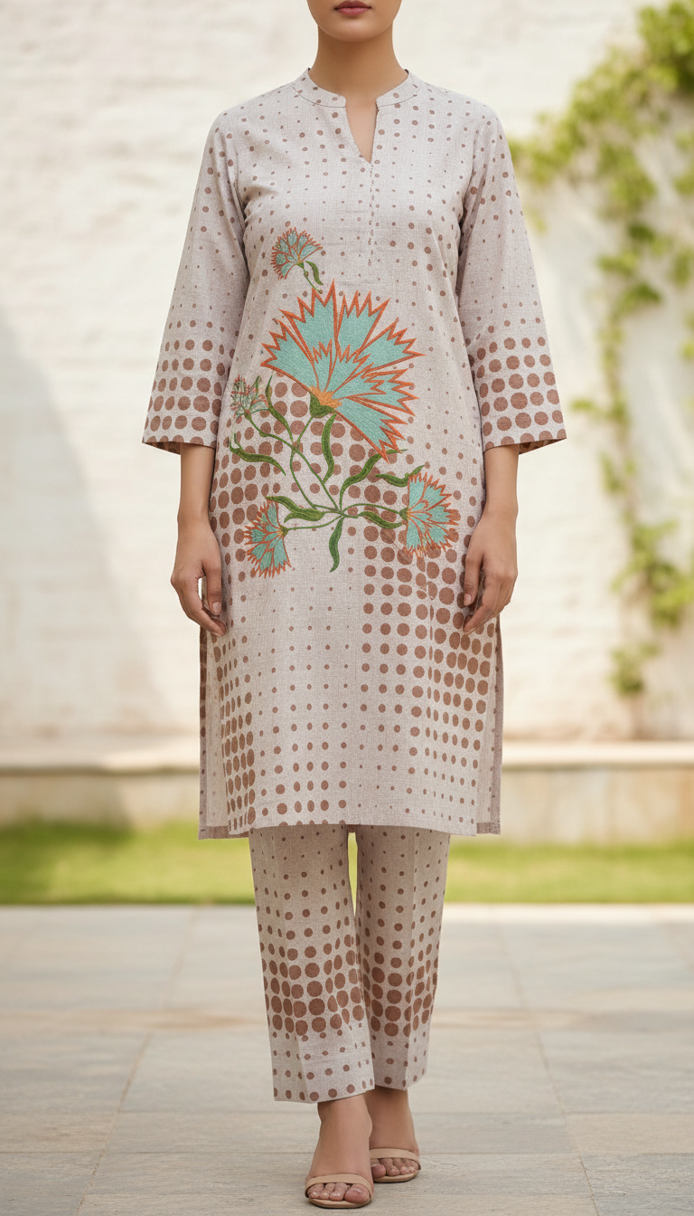 2 PC Digital Printed Cotton Cambric Suit PW5105