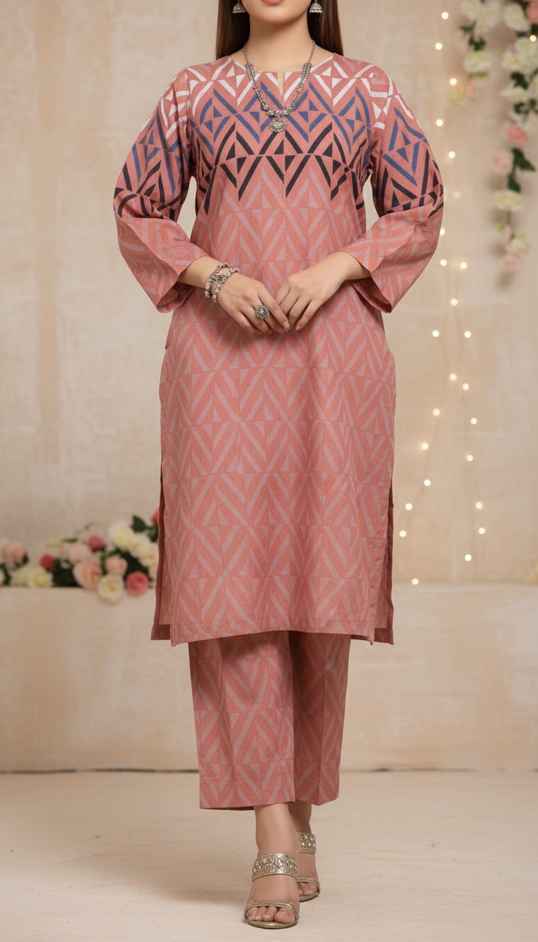 2 PC Digital Printed Cambric Suit PW5127